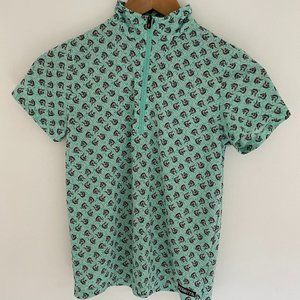 Kerrits, Teal, Horse riding short sleeve shirt, Kids Medium, Zip up